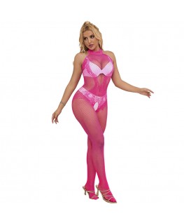 SUBBLIME - 952389 BODYSTOCKING A RETE E PIZZO SENZA CAVALLO CON COLLO ALTO ROSA TAGLIA UNICA