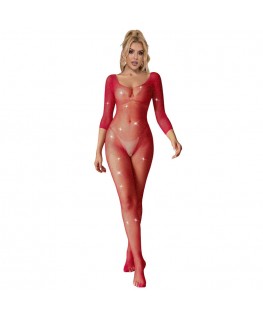 SUBBLIME - 952419 BODYSTOCKING A RETE CON STRASS MANICA LUNGA ROSSO XS/M