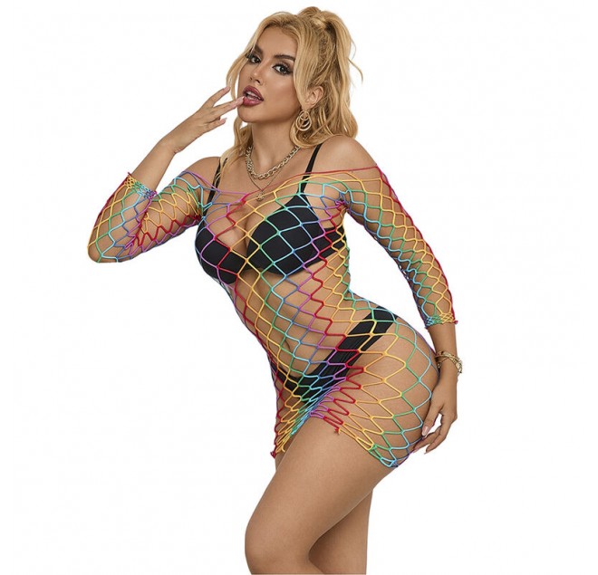 SUBBLIME - 952426 VESTITO A RETE MANICA LUNGA ARCOBALENO TAGLIA UNICA