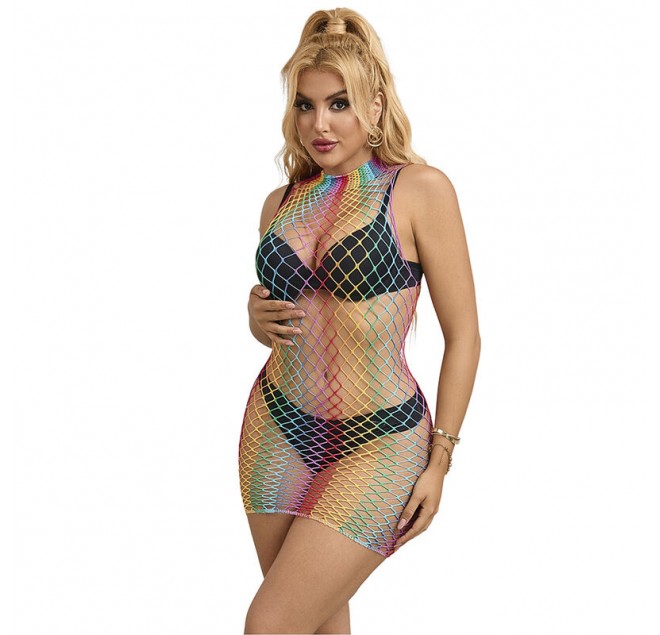 SUBBLIME - 952433 VESTITO A RETE SENZA MANICHE COLLO ALTO ARCOBALENO TAGLIA UNICA