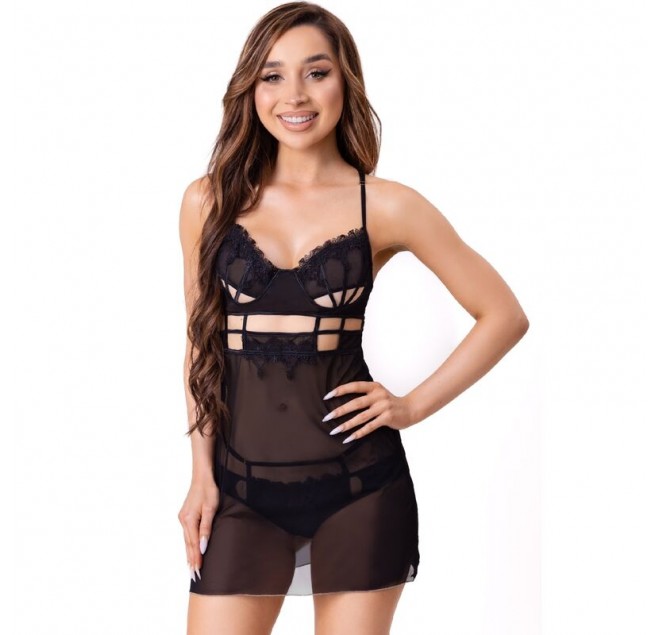 LIVCO CORSETTI FASHION - MAIA 20247 BABYDOLL + PERIZOMA NERO S/M