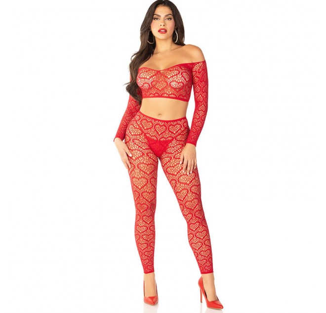 LEG AVENUE - CROP TOP + CALZE ROSSO TAGLIA UNICA