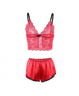 SUBBLIME - 953904 CAMICIA DA NOTTE IN SETA E PIZZO + SLIP ROSSO L/XL