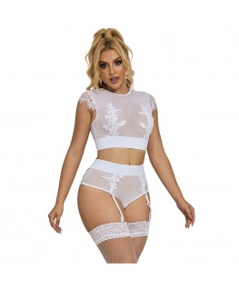 SUBBLIME - 954031 REGGISENO + SLIP CON CINTURA GIARRETTIERA BIANCO S/M