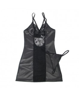 SUBBLIME - 954161 VESTITO + PERIZOMA PELLE NERO S/M