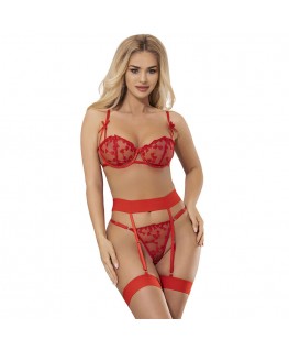 SUBBLIME - 954338 REGGISENO + PERIZOMA + CINTURA CON STAMPA A CUORE ROSSO L/XL