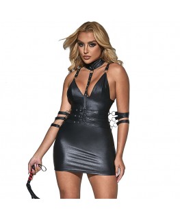 SUBBLIME - 954406 VESTITO BONDAGE IN PELLE NERO S/M