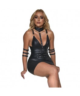 SUBBLIME - 954406 VESTITO BONDAGE IN PELLE NERO S/M