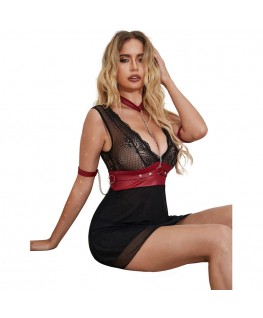 SUBBLIME - 954437 ABITO BONDAGE IN PIZZO NERO L/XL