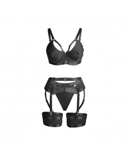 SUBBLIME - 955236 REGGISENO BONDAGE NERO CON GIARRETTIERA SET S/M