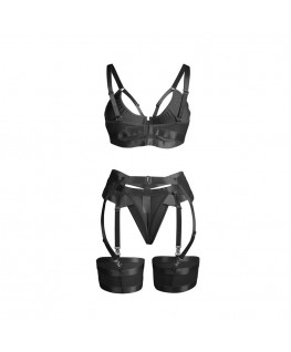 SUBBLIME - 955236 REGGISENO BONDAGE NERO CON GIARRETTIERA SET S/M