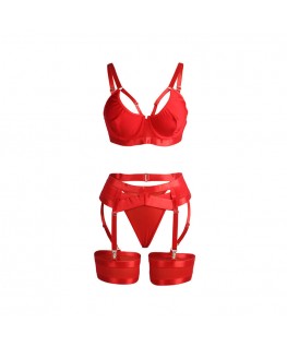 SUBBLIME - 955267 REGGISENO BONDAGE ROSSO CON GIARRETTIERA L/XL