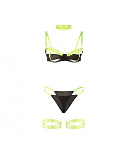SUBBLIME - 955281 COMPLETO REGGISENO CON COLLANA E DETTAGLI GAMBA VERDE FLUO L/XL