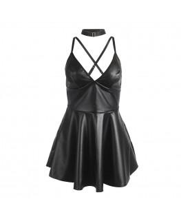 SUBBLIME - 955380 ABITO CON SPALLINE IN PELLE NERA L/XL