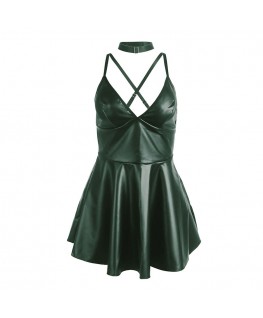 SUBBLIME - 955434 ABITO CON SPALLINE IN PELLE VERDE S/M