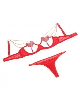 SUBBLIME - 955519 COMPLETO REGGISENO CON CATENE E CUORE IN RETE ROSSO S/M