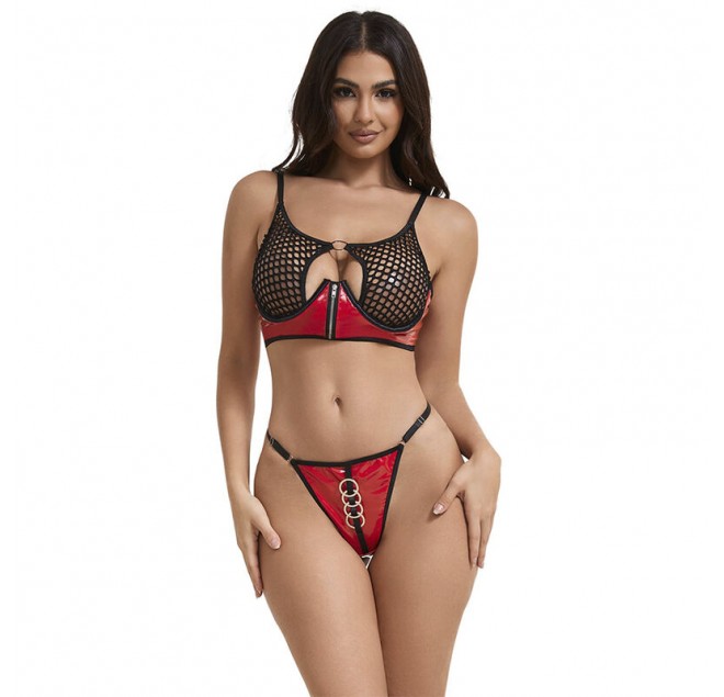 SUBBLIME - 955540 REGGISENO IN VERNICE ROSSA CON CERNIERA E REGGISENO A RETINO L/XL