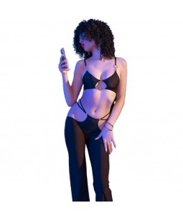 CHILIROSE - CR 4851 SET TOP E LEGGINGS NERI CON ACCESSORI DORATI M