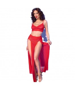 CHILIROSE - CR 4850 SET TOP E LEGGINGS ROSSI CON ACCESSORI DORATI L