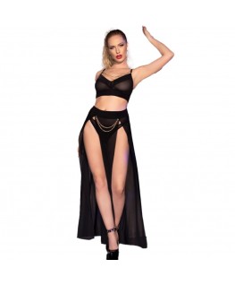 CHILIROSE - CR 4672 GONNA TOP NERA E PERIZOMA CON CATENE ORO XL