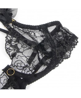 SUBBLIME - 957483 SET REGGISENO E GIARRETTIERA IN PIZZO NERO S/M