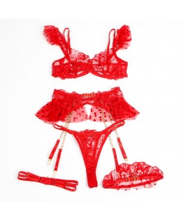 SUBBLIME - 957506 COMPLETO REGGISENO E GIARRETTIERA IN PIZZO ROSSO S/M