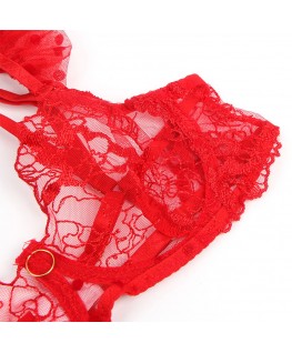 SUBBLIME - 957506 COMPLETO REGGISENO E GIARRETTIERA IN PIZZO ROSSO S/M