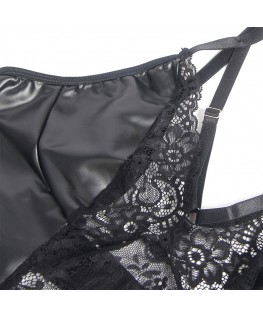 SUBBLIME - 957520 ABITO IN PELLE CON PIZZO FLOREALE NERO S/M