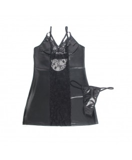 SUBBLIME - 957537 ABITO IN PELLE CON PIZZO FLOREALE NERO L/XL