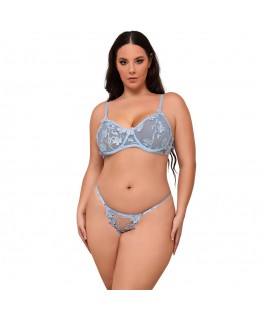 SUBBLIME - 957636 COMPLETO REGGISENO E SLIP RICAMATI A FIORI AZZURRO CIELO L/XL