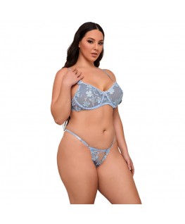 SUBBLIME - 957636 COMPLETO REGGISENO E SLIP RICAMATI A FIORI AZZURRO CIELO L/XL