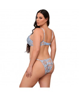 SUBBLIME - 957636 COMPLETO REGGISENO E SLIP RICAMATI A FIORI AZZURRO CIELO L/XL