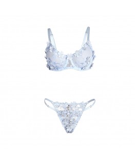 SUBBLIME - 957636 COMPLETO REGGISENO E SLIP RICAMATI A FIORI AZZURRO CIELO L/XL