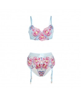 SUBBLIME - 957643 SET REGGISENO E CINTURA RICAMO FIORI ROSA S/M