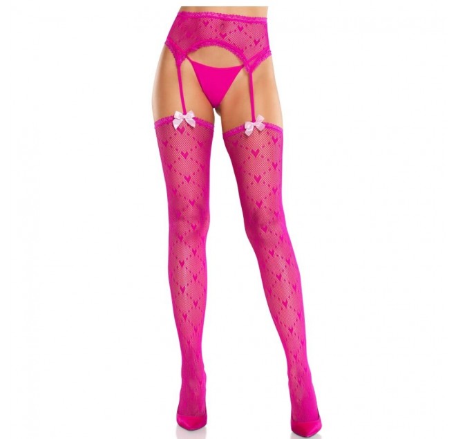 LEG AVENUE - CALZE A CUORE CON GIARRETTIERE MAGENTA