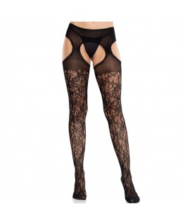 LEG AVENUE - CALZE IN PIZZO FLOREALE CON GIARRETTIERE UNITED BLACK