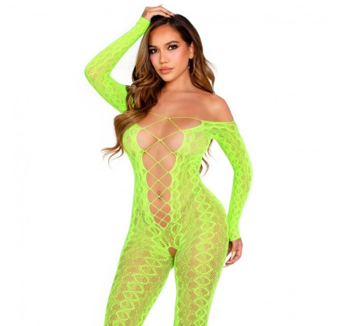 LEG AVENUE - BODYSTOCKING SENZA CAVALLO EXOTIC SNAKE LACE NEON GREEN