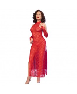 CHILIROSE - CR 4853 ABITO IN PIZZO ROSSO CON GUANTI S/M