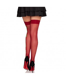 LEG AVENUE - CALZE CON CINTURA GIARRETTIERA 1957 CON FIORI ROSSI - TAGLIA UNICA