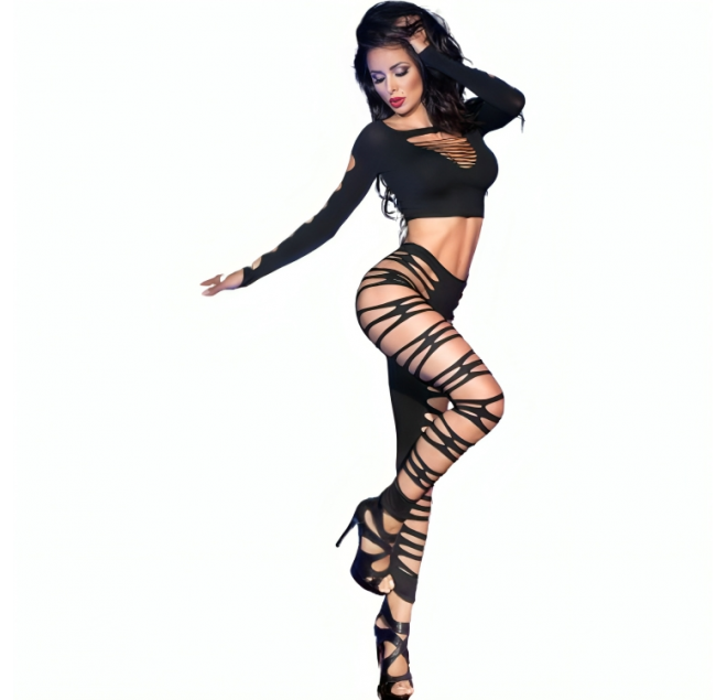 CHILIROSE - CR 3654 TOP E LEGGINS NERO S/M