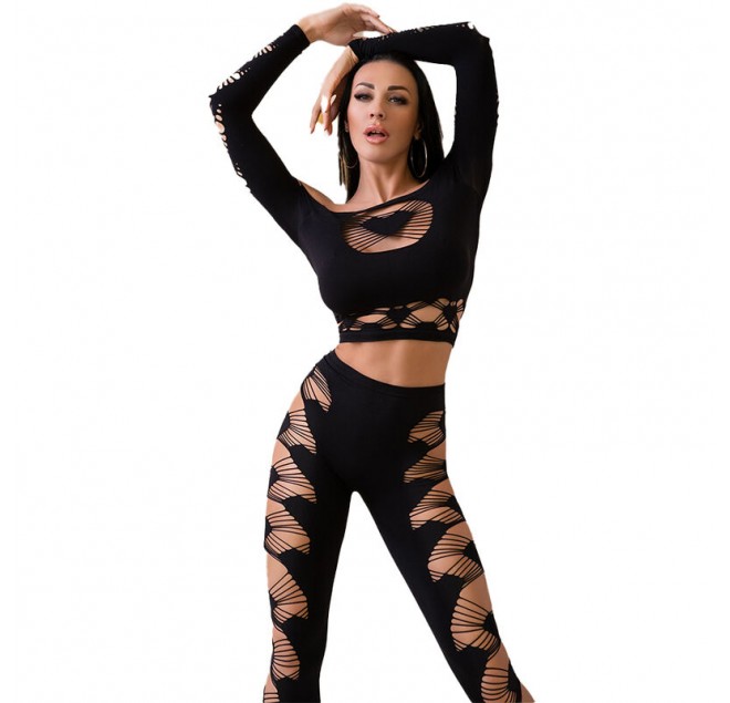 CHILIROSE - CR 4436 TOP E LEGGINS NERO S/L