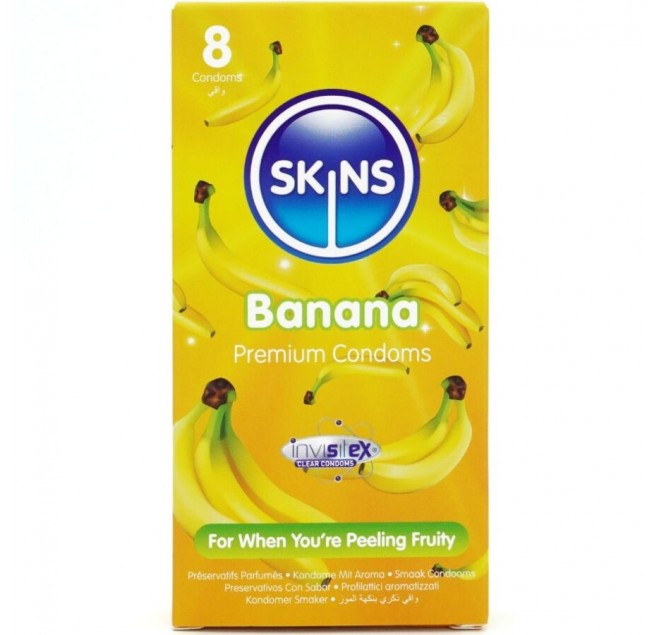 SKINS - PRESERVATIVI BANANA PREMIUM CONFEZIONE DA 8