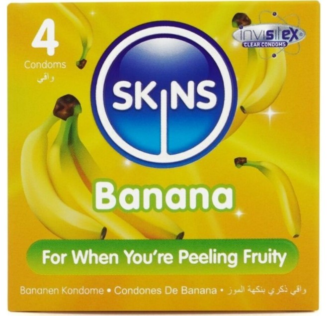 SKINS - PRESERVATIVI BANANA PREMIUM CONFEZIONE DA 4