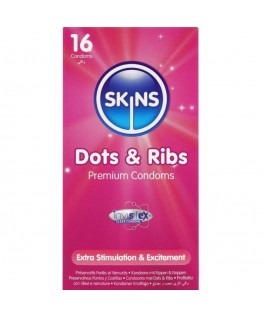 SKINS - DOTS & RIBS PREMIUM CONDOMS CONFEZIONE DA 16