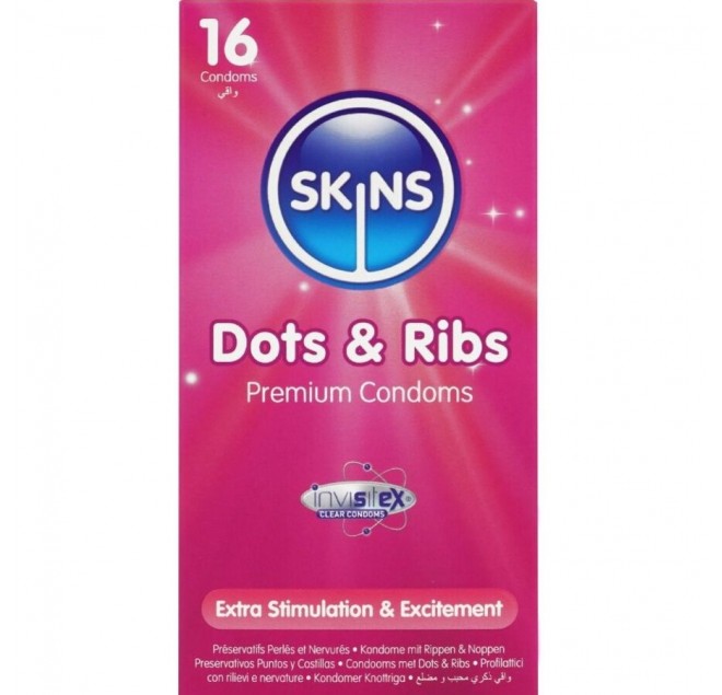 SKINS - DOTS & RIBS PREMIUM CONDOMS CONFEZIONE DA 16