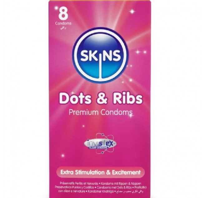 SKINS - DOTS & RIBS PREMIUM CONDOMS CONFEZIONE DA 8