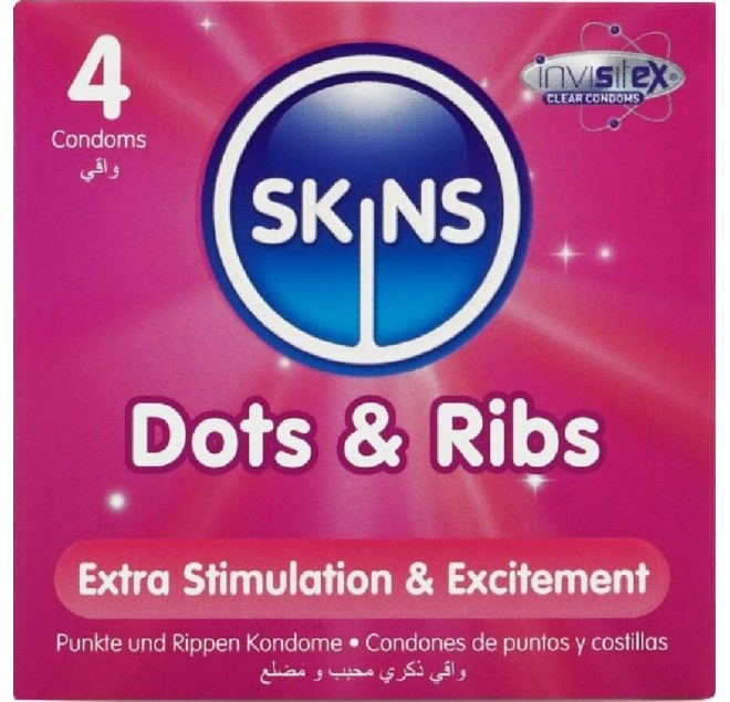 SKINS - DOTS & RIBS PREMIUM CONDOMS CONFEZIONE DA 4