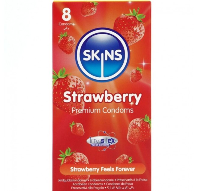 SKINS - PRESERVATIVI PREMIUM ALLA FRAGOLA CONFEZIONE DA 8