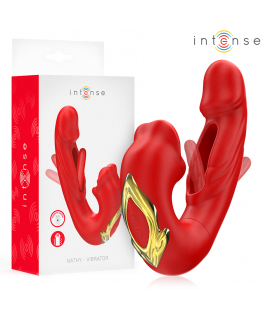 INTENSE - NATHY DOPPIO VIBRATORE CON BOCCA STIMOLANTE MULTIFUNZIONE ROSSO