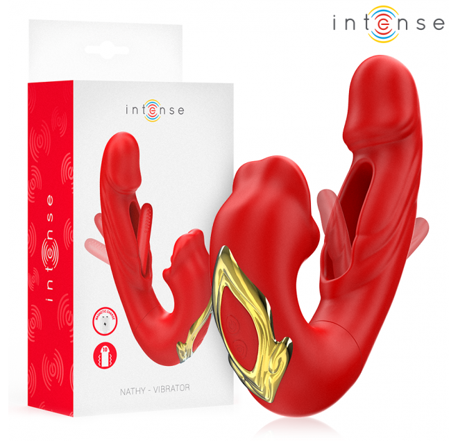 INTENSE - NATHY DOPPIO VIBRATORE CON BOCCA STIMOLANTE MULTIFUNZIONE ROSSO